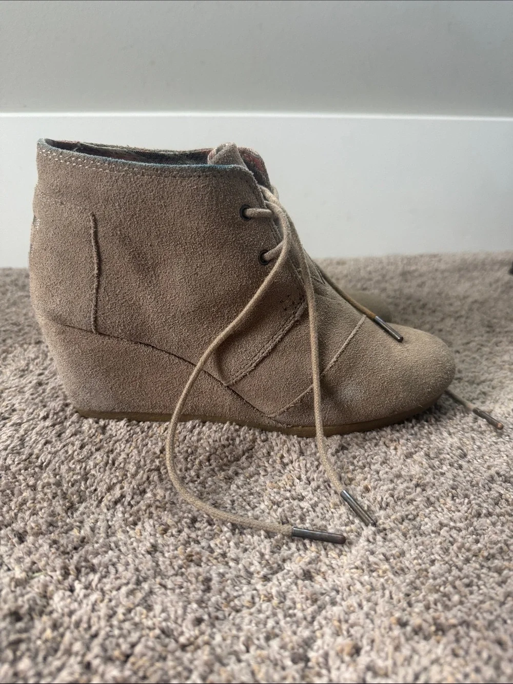 Toms Taupe Suede Wedge Ankle Boots